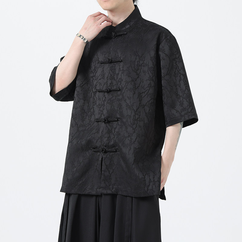 夏季风男装刺绣唐装盘扣大码短袖汉服衬衫A118-C09P70控98,男装衬衫,电商A118