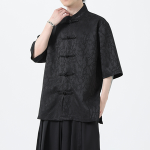 夏季风男装刺绣唐装盘扣大码短袖汉服衬衫A118-C09P70控98图片