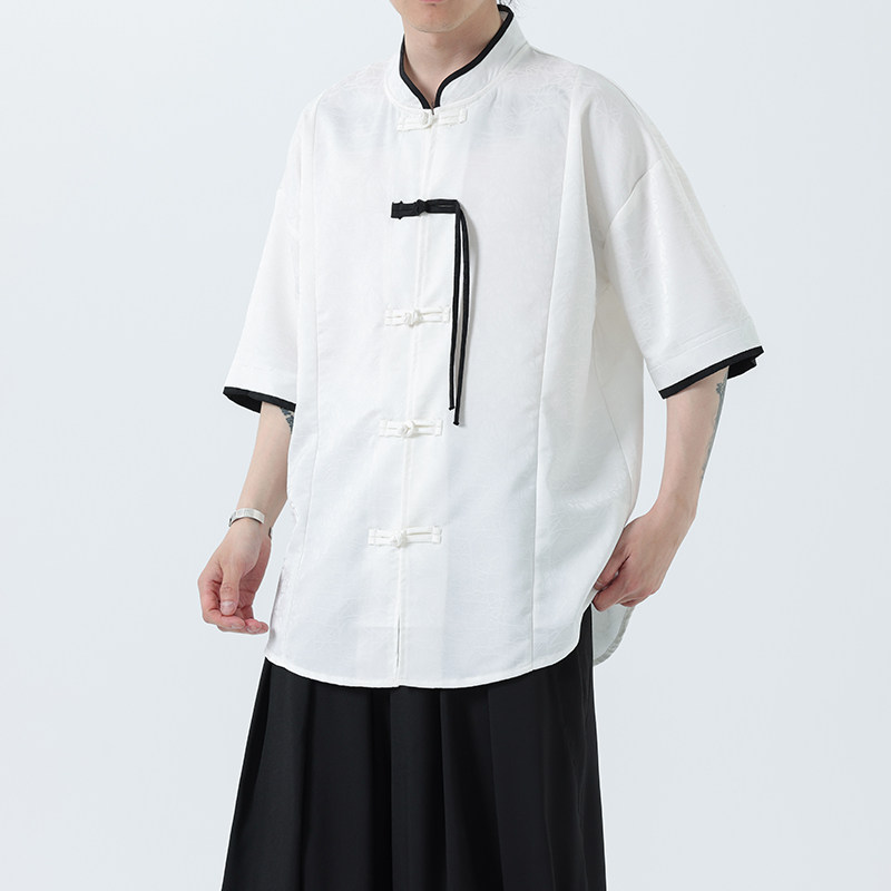 夏季风冰丝短袖改良衬衫新中式提花大码男装A118-C17P65控88图片