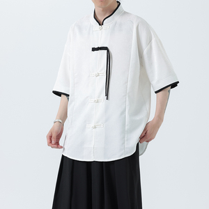 夏季风冰丝短袖改良衬衫新中式提花大码男装A118-C17P65控88图片