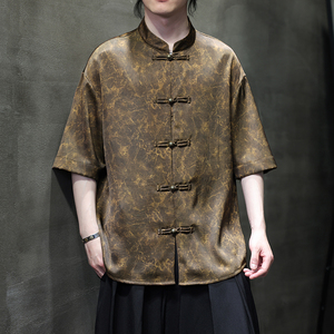 2025夏季风冰丝唐装汉服大码中式复古短袖衬衫男A118-C21P65图片
