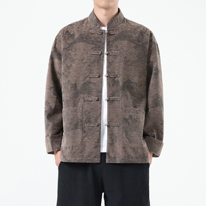 春季风男装新中式夹克印花复古唐装汉服外套A118-A8823P120图片