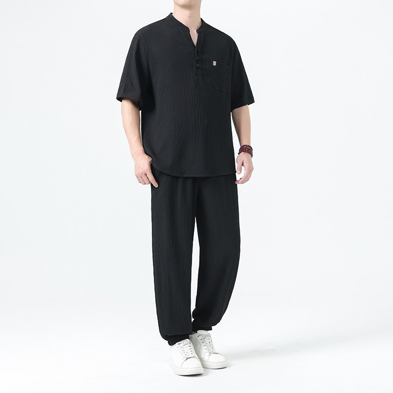 夏季风唐装中式高端轻奢冰丝短袖套装男A118-TZ2507P115控198,男装休闲套装,电商A118