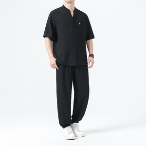 夏季风唐装中式高端轻奢冰丝短袖套装男A118-TZ2507P115控198图片