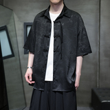夏季风唐装短袖盘扣衬衫印花大码衬衣汉服男A118-C12P65控88，男装衬衫，电商A118