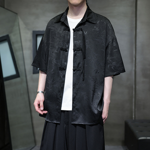 夏季风唐装短袖盘扣衬衫印花大码衬衣汉服男A118-C12P65控88图片