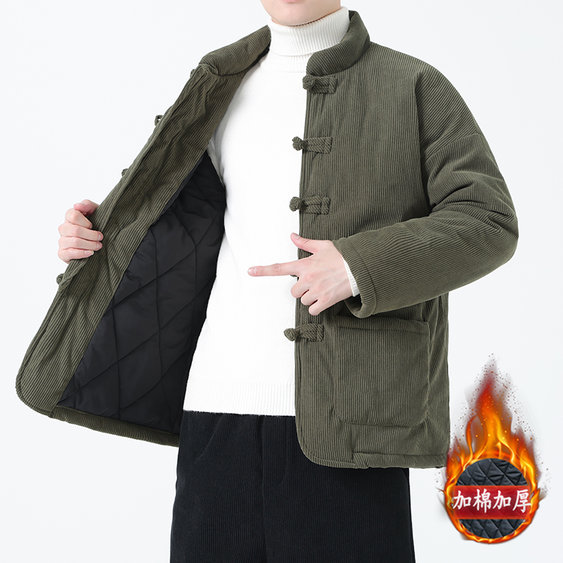 冬季风棉衣中式复古唐装大码灯芯绒纯色外套男A118-MY010P140，男装棉衣，电商A118