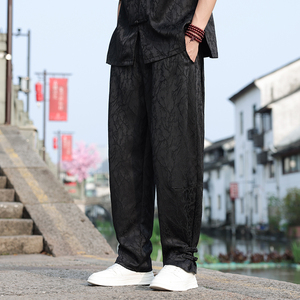 风春夏薄长裤新中式盘扣提花宽松休闲裤男A118-K111P70控98图片