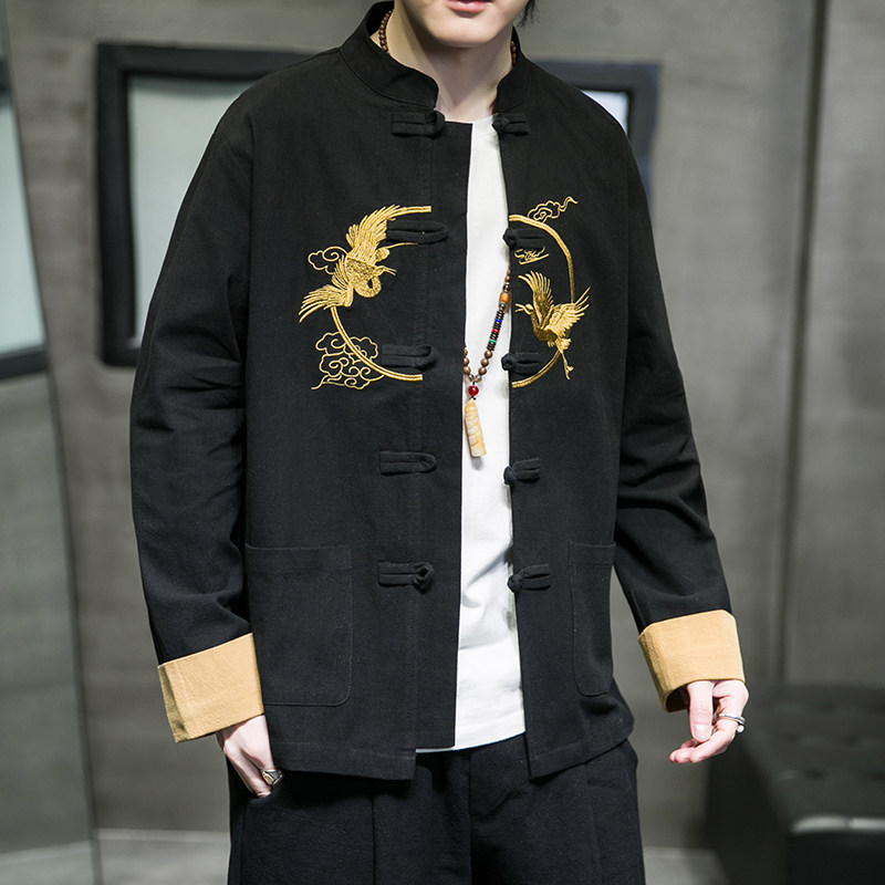 秋季风立领刺绣仙鹤唐装汉服中式复古大码衬衫男A118-SY61P75,男装衬衫,电商A118