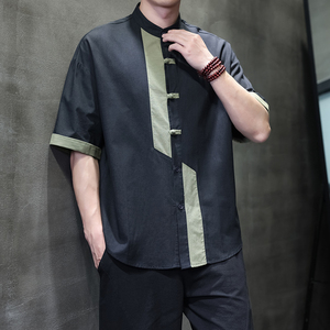 夏季风短袖唐装复古衬衫中式拼接大码潮男A118-C031P70控99图片