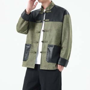 春季风男装夹克新中式复古唐装PU皮拼接外套A118-A8831P120图片