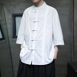 夏季风男装立领唐装冰丝盘扣大码汉服衬衫A118-C10P70控98，男装衬衫，电商A118