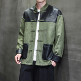 秋风男装PU皮拼接夹克麂皮绒唐装中式复古外套A118-A8831P120，男装夹克，电商A118