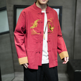 春季风男装衬衫新中式唐装大码宽松刺绣复古衬衫A118-SY61P75，男装衬衫，电商A118