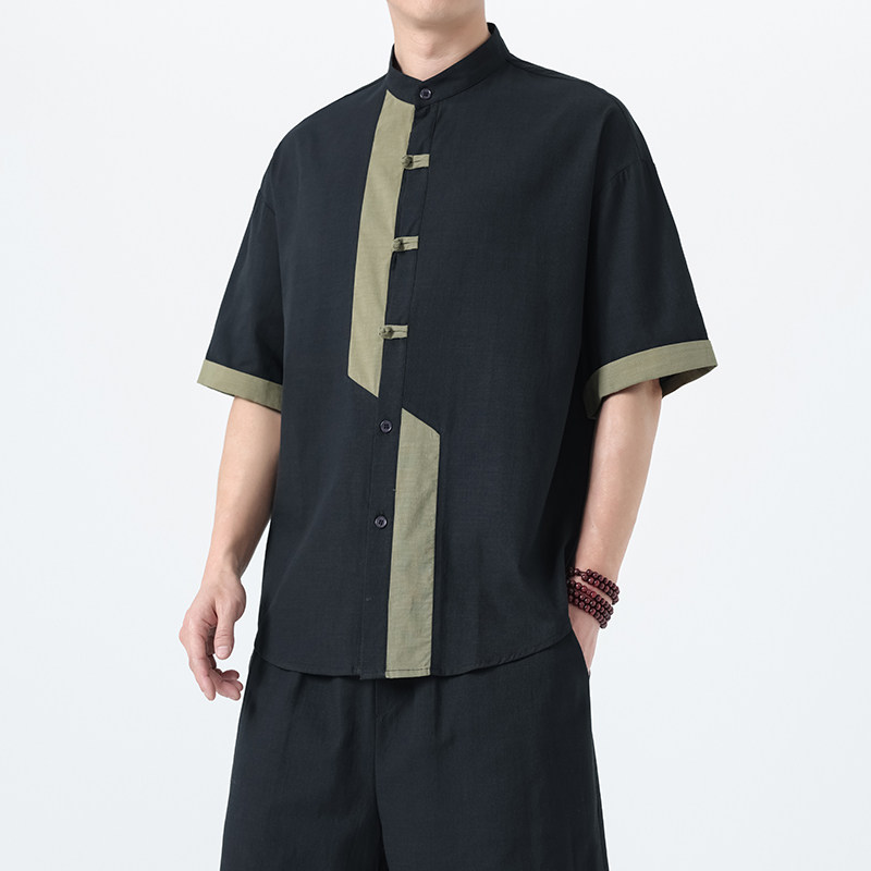 夏季风棉麻短袖唐装中式复古大码透气衬衫男A118-C031P70控99,男装T恤,电商A118