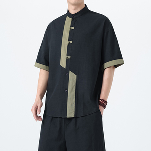 夏季风棉麻短袖唐装中式复古大码透气衬衫男A118-C031P70控99图片