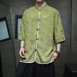 夏季风男装短袖唐装汉服大码衬衣中式印花衬衫A118-C03P65，男装衬衫，电商A118