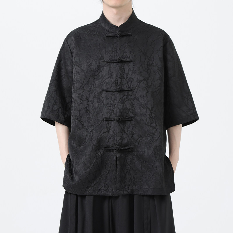 夏季风男装刺绣唐装盘扣大码短袖汉服衬衫A118-C09P70控98图片