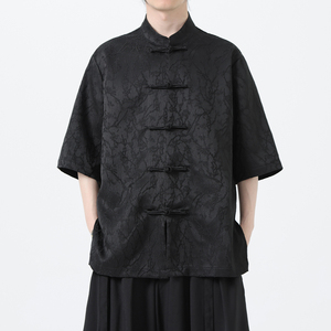 夏季风男装刺绣唐装盘扣大码短袖汉服衬衫A118-C09P70控98图片