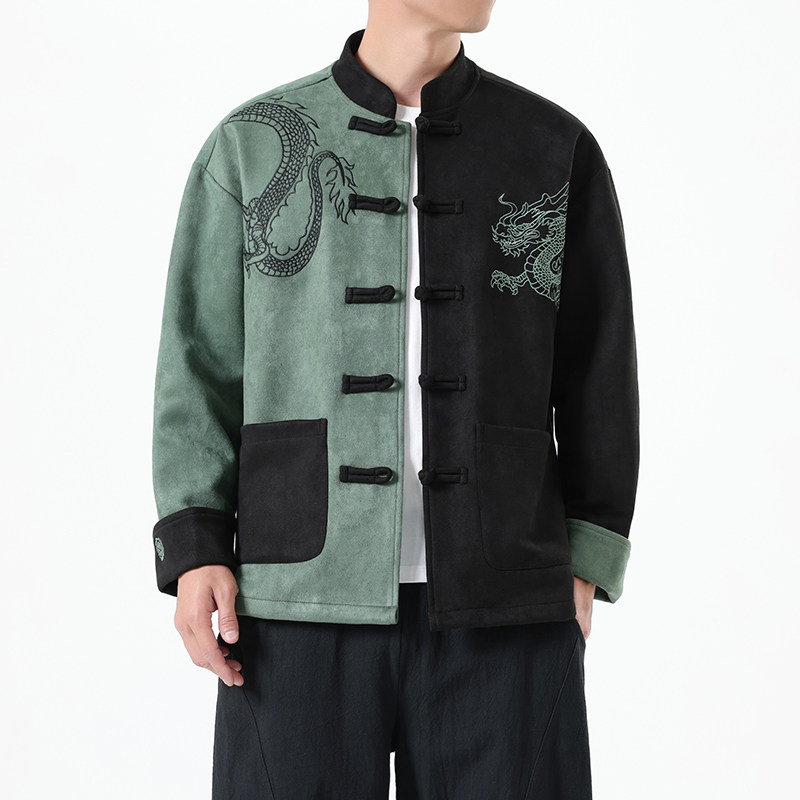 春季风男装新中式唐装刺绣麂皮绒拼接夹克外套A118-A8806P120,男装夹克,电商A118