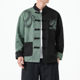 春季风男装新中式唐装刺绣麂皮绒拼接夹克外套A118-A8806P120，男装夹克，电商A118