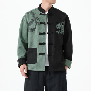 春季风男装新中式唐装刺绣麂皮绒拼接夹克外套A118-A8806P120图片
