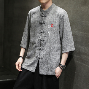 夏季风男装衬衫唐装汉服中式复古大码刺绣衬衣男A118-D51P60图片