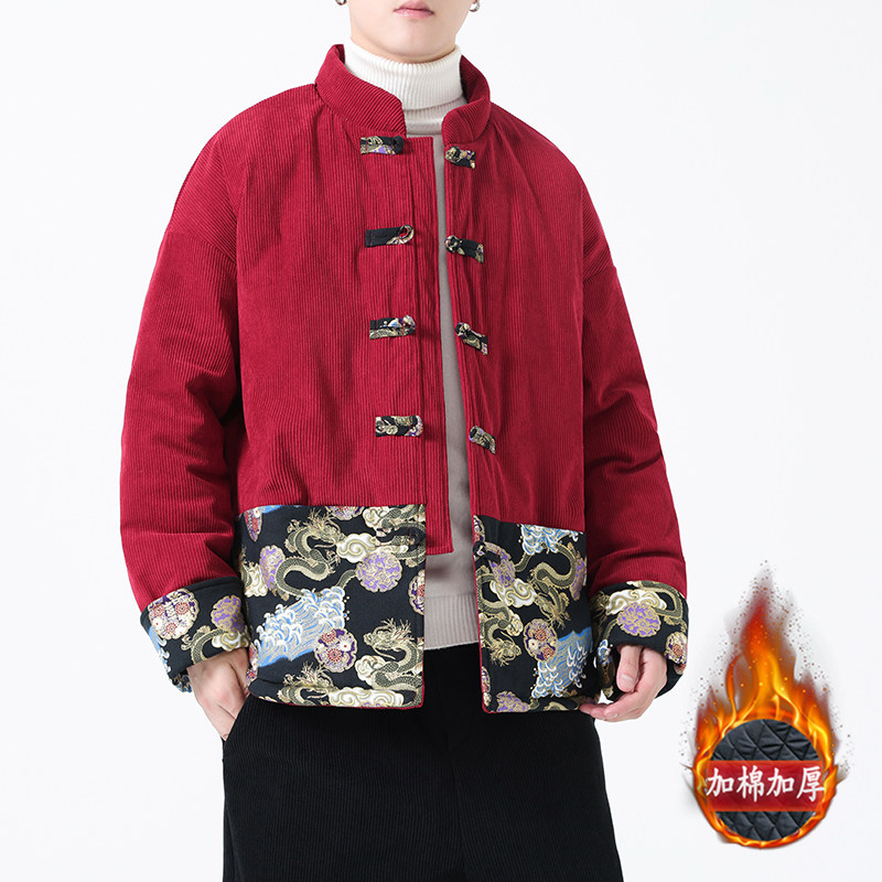 冬季风棉衣中式复古唐装印花加厚保暖外套男A118-MY2312P140,男装棉衣,电商A118