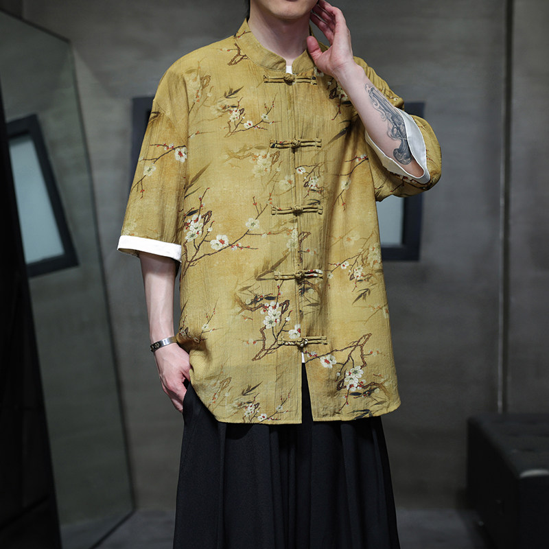 夏季风男装唐装短袖衬衣中式复古印花大码衬衫A118-C18P65,男装T恤,电商A118