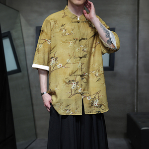 夏季风男装唐装短袖衬衣中式复古印花大码衬衫A118-C18P65图片