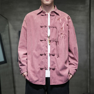 秋季风男装衬衫唐装汉服复古大码刺绣青年衬衣A118-C822P70