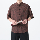 2025夏季风男装新中式唐装短袖豹纹复古衬衫A118-C033P70控99，男装T恤，电商A118