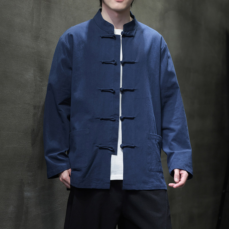 2025秋季风棉麻亚麻衬衫唐装汉服长袖中式衬衣男A118-C817P45,男装衬衫,电商A118