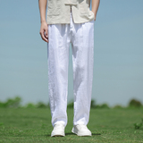 纯亚麻风男装大码复古透气直筒长裤休闲裤A118-K918P115，男装休闲裤，电商A118