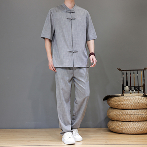 夏季风天丝亚麻唐装短袖茶服大码套装A118-TZ2502P165控228图片