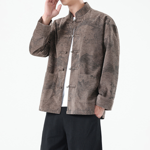 春季风男装新中式夹克印花复古唐装汉服外套A118-A8823P120图片