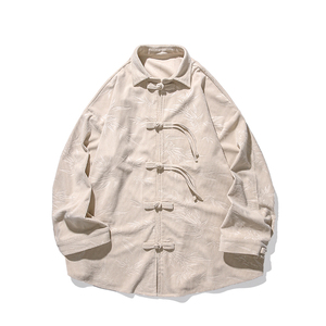 秋冬风衬衫灯芯绒压印新中式唐装汉服复古外套男A118-C828P70图片