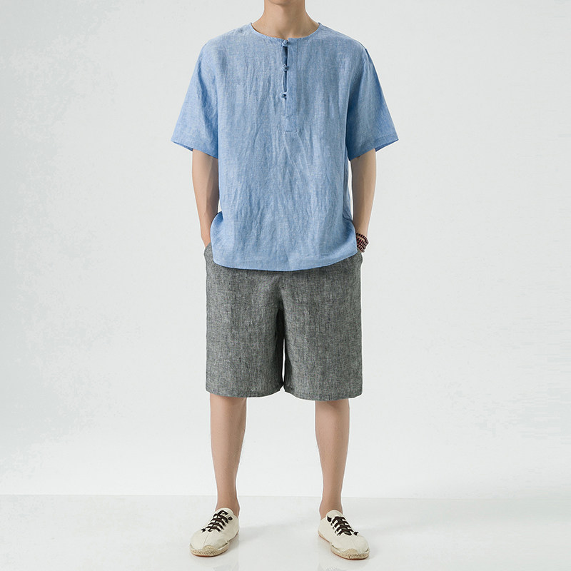 风夏季纯亚麻唐装T恤男新中式宽松大码上衣A118-T910-P85,男装T恤,电商A118