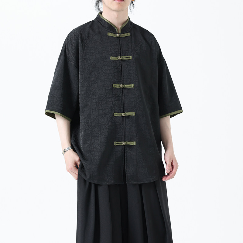 夏季风男装短袖衬衫新中式唐装冰丝提花汉服A118-C27P65控88,男装T恤,电商A118