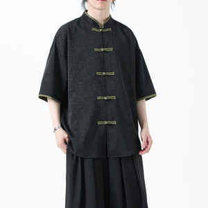 夏季风男装短袖衬衫新中式唐装冰丝提花汉服A118-C27P65控88图片