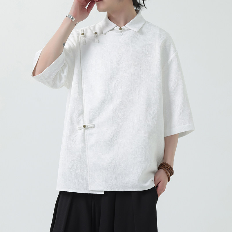 夏季风唐装男装五分袖衬衫复古提花铜扣衬衣A118-C08P65控88,男装T恤,电商A118