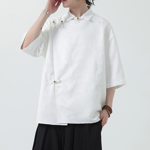 夏季风唐装男装五分袖衬衫复古提花铜扣衬衣A118-C08P65控88图片