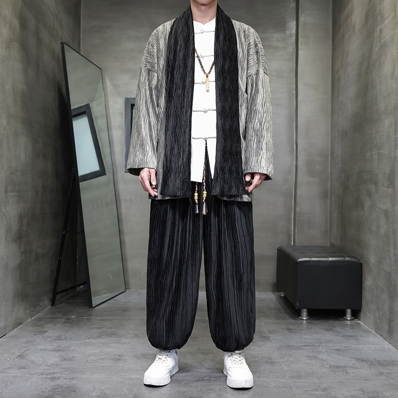 秋冬风男装汉服套装中式复古丝绒压皱唐装风衣TZ11-P140图片