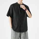 纯亚麻夏季风男装短袖新中式衬衫盘扣唐装A118-C805-P85，男装T恤，电商A118