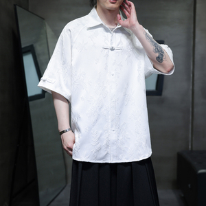 夏季风男装冰丝短袖衬衫新中式提花唐装汉服A118-C28P65控88