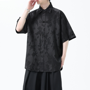 夏季风男装冰丝短袖新中式唐装提花汉服衬衫A118-C28P65控88图片