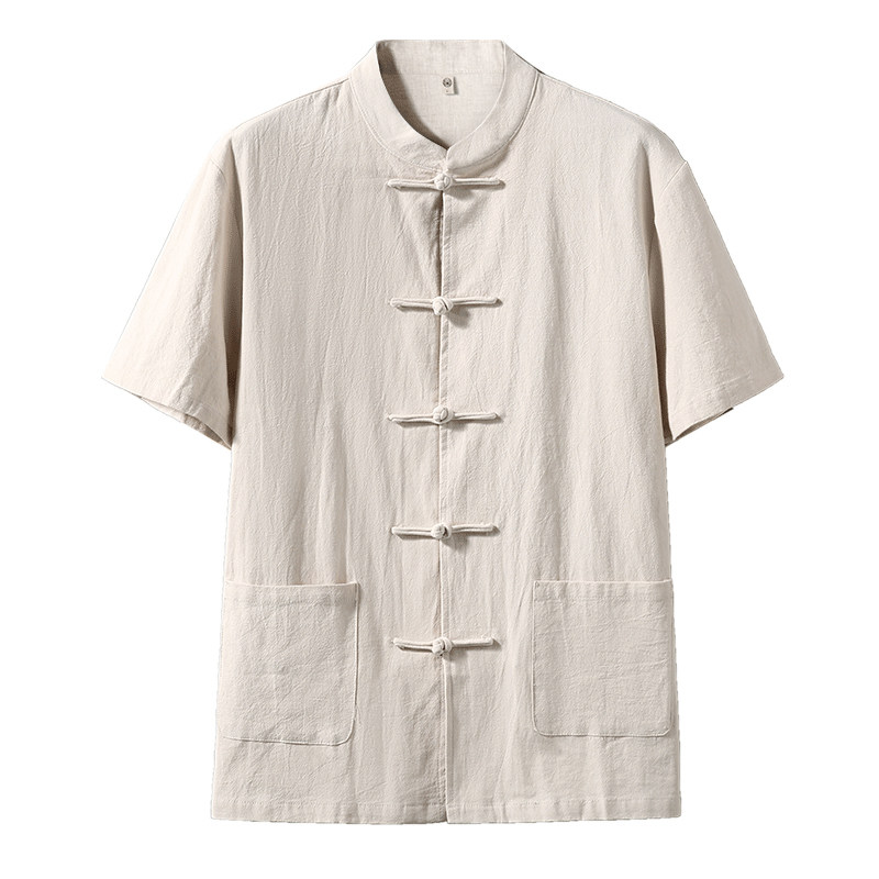 夏季风棉麻衬衫唐装短袖汉服亚麻复古衬衣男A118-C815P40控68,男装衬衫,电商A118