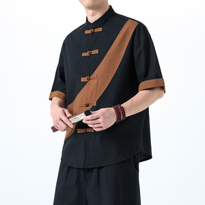 2025夏季风棉麻短袖唐装大码中式复古衬衫男A118-C032P70控99图片