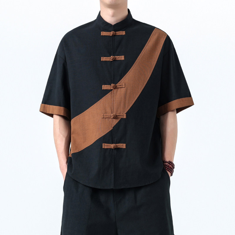 夏季风男装短袖棉麻亚麻唐装汉服大码T恤衬衣118-C032P70控99图片
