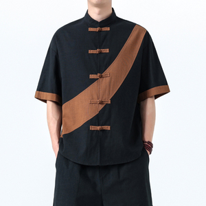 夏季风男装短袖棉麻亚麻唐装汉服大码T恤衬衣118-C032P70控99图片